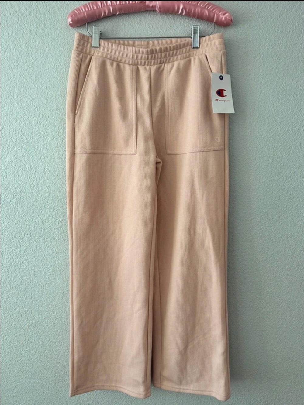Champion woman’s Wide-Leg Sweatpants in Pale Peach